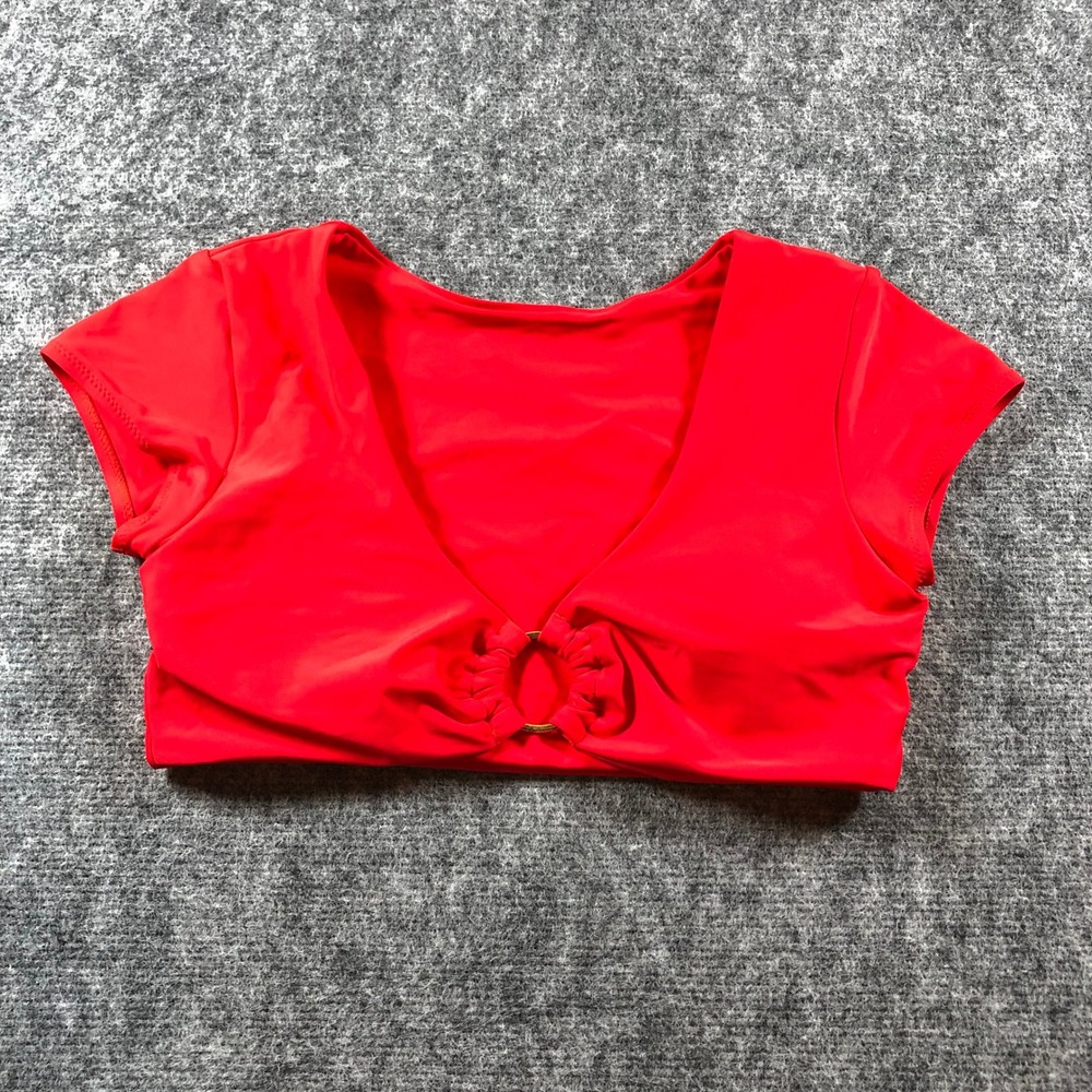 Zaful Red Crop Top Women's Medium Size 6 Ring Detail‎ Short Sleeve